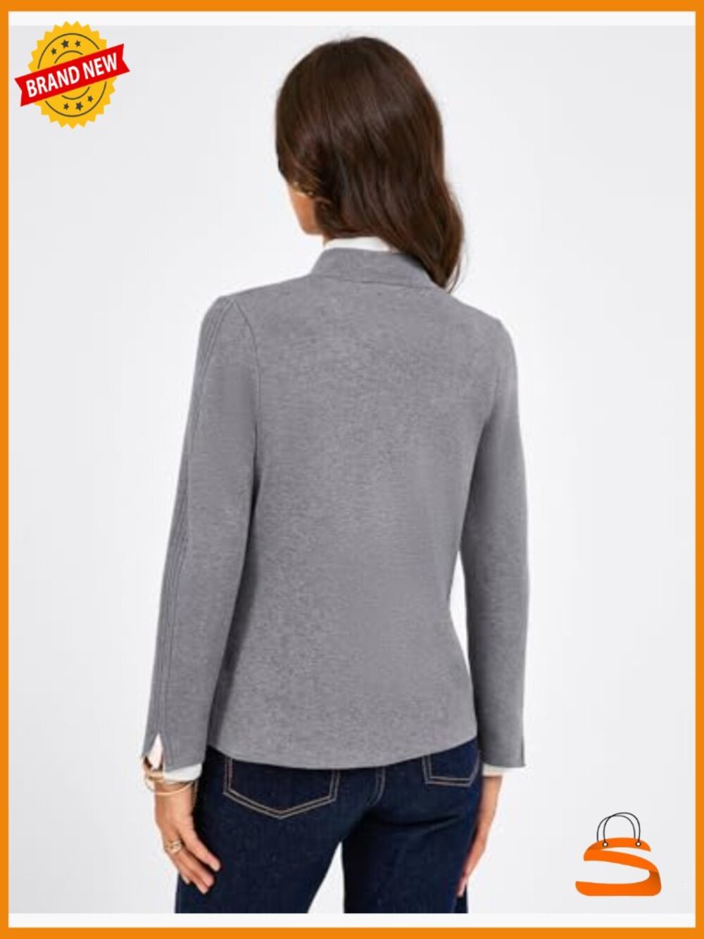 Sweater Blazer Knit Cardigan Business Casual Work Suit Jacket with Pockets - Picture 6 of 7
